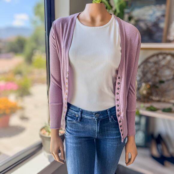 Color Story, Slim-Fit Snap Button Lavender Cardigan, Long Sleeve, Women’s Small - Picture 2 of 10